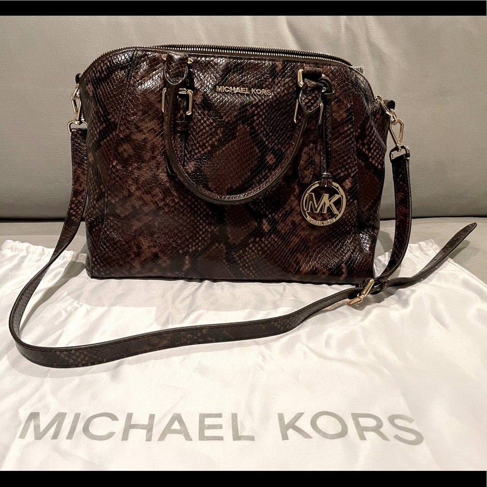 Michael Kors Large Bedford Top Zip Python Embosse… - image 1